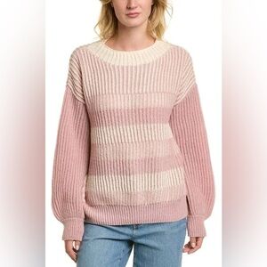 Line & Dot Misty Sweater Pink Cream Stripe Oversized Chunky Knit XS NWOT